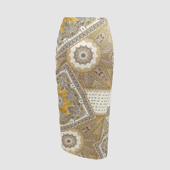 Cider Paisley Ruched Slit Satin Midi Skirt - Picture 2 of 2